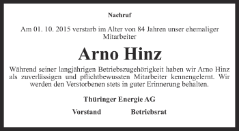 Traueranzeige von Arno Hinz