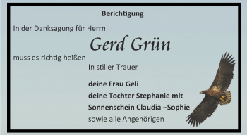 Traueranzeige von Gerd Grün von Thüringer Allgemeine