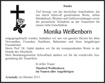 Traueranzeige von Monika Weißenborn von Thüringer Allgemeine