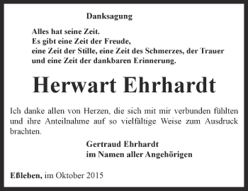 Traueranzeige von Herwart Ehrhardt von Thüringer Allgemeine