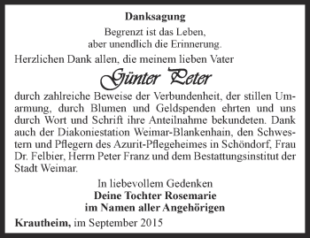 Traueranzeige von Günter Peter von Thüringer Allgemeine, Thüringische Landeszeitung
