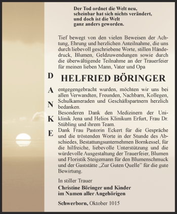 Traueranzeige von Helfried Böringer