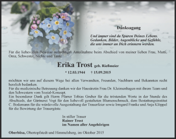 Traueranzeige von Erika Trost von Thüringer Allgemeine