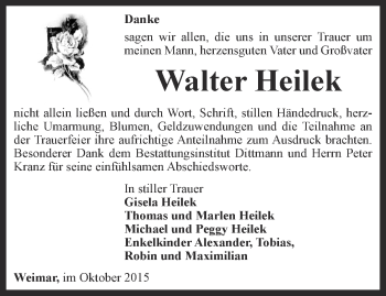 Traueranzeige von Walter Heilek von Thüringer Allgemeine, Thüringische Landeszeitung