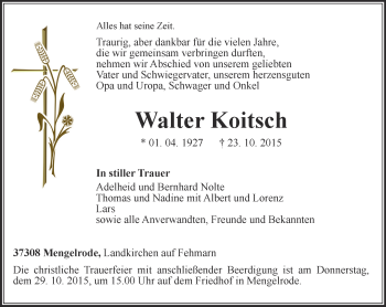 Traueranzeige von Walter Koitsch von Thüringer Allgemeine