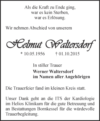 Traueranzeige von Helmut Waltersdorf