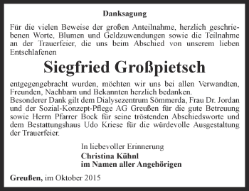 Traueranzeige von Siegfried Großpietsch von Thüringer Allgemeine