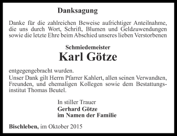 Traueranzeige von Karl Götze von Thüringer Allgemeine, Thüringische Landeszeitung