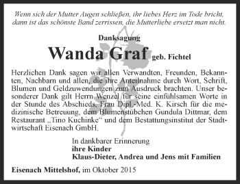 Traueranzeige von Wanda Graf von Thüringer Allgemeine, Thüringische Landeszeitung