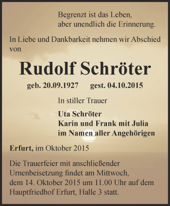 Traueranzeige von Rudolf Schröter