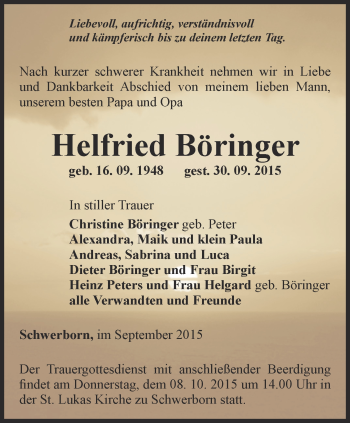 Traueranzeige von Helfried Böringer