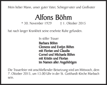 Traueranzeige von Alfons Böhm von Thüringer Allgemeine, Thüringische Landeszeitung