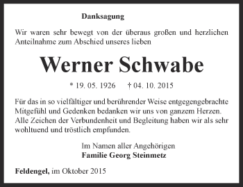 Traueranzeige von Werner Schwabe von Thüringer Allgemeine