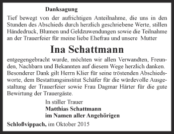 Traueranzeige von Ina Schattmann von Thüringer Allgemeine