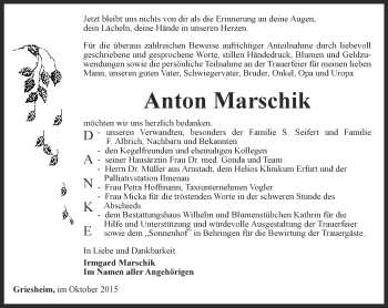 Traueranzeige von Anton Marschik von Thüringer Allgemeine