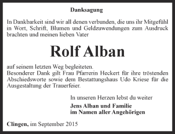 Traueranzeige von Rolf Alban von Thüringer Allgemeine