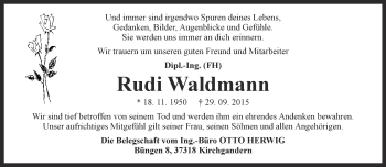 Traueranzeige von Rudi Waldmann von Thüringer Allgemeine