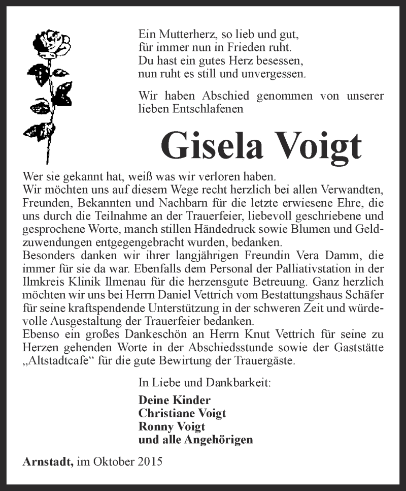 Traueranzeigen von Gisela Voigt trauerinthueringen.de