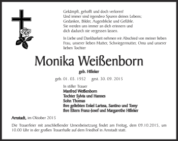 Traueranzeige von Monika Weißenborn von Thüringer Allgemeine