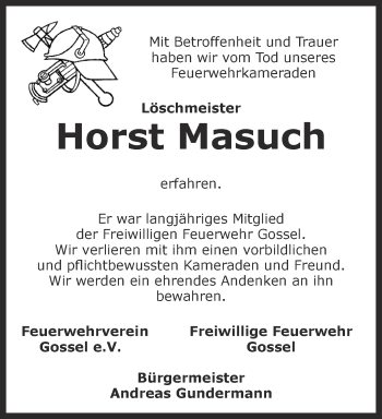 Traueranzeige von Horst Masuch von Thüringer Allgemeine