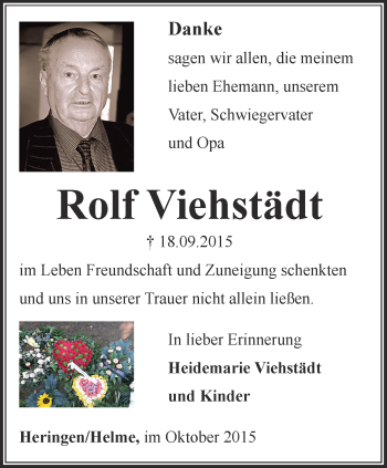 Traueranzeige von Rolf Viehstädt von Thüringer Allgemeine