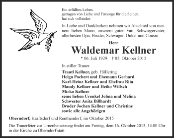 Traueranzeige von Waldemar Kellner von Ostthüringer Zeitung