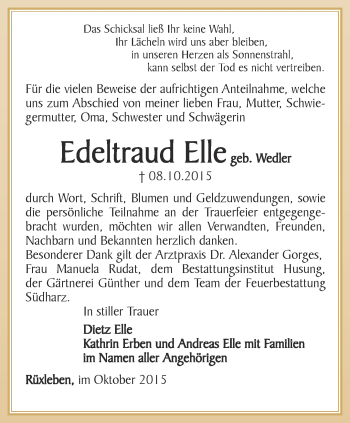 Traueranzeige von Edeltraud Elle von Thüringer Allgemeine