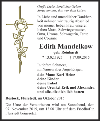 Traueranzeige von Edith Mandelkow von Thüringer Allgemeine, Thüringische Landeszeitung