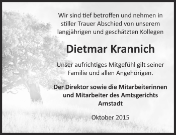 Traueranzeige von Dietmar Krannich von Thüringer Allgemeine