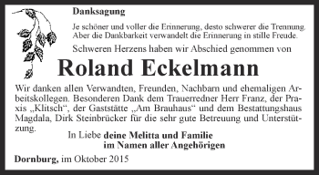 Traueranzeige von Roland Eckelmann von Thüringer Allgemeine, Thüringische Landeszeitung