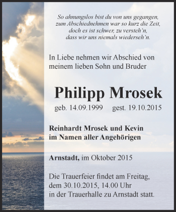 Traueranzeige von Philipp Mrosek von Thüringer Allgemeine