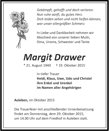 Traueranzeige von Margit Drawer von Thüringer Allgemeine