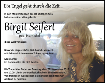 Traueranzeige von Birgit Seifert von Thüringer Allgemeine