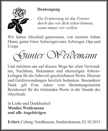 Traueranzeige von Günter Weidemann