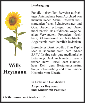 Traueranzeige von Willy Heymann von Thüringer Allgemeine, Thüringische Landeszeitung