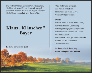 Traueranzeige von Klaus Bayer von Thüringer Allgemeine
