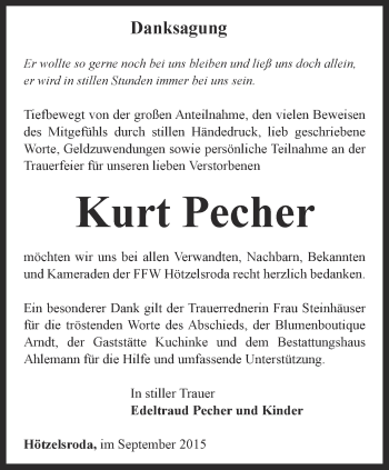 Traueranzeige von Kurt Pecher von Thüringer Allgemeine, Thüringische Landeszeitung