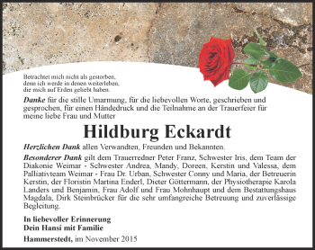 Traueranzeige von Hildburg Eckardt von Thüringer Allgemeine, Thüringische Landeszeitung