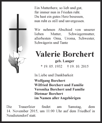 Traueranzeige von Valerie Borchert von Thüringer Allgemeine, Thüringische Landeszeitung