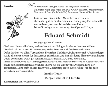 Traueranzeige von Eduard Schmidt von Thüringer Allgemeine, Thüringische Landeszeitung