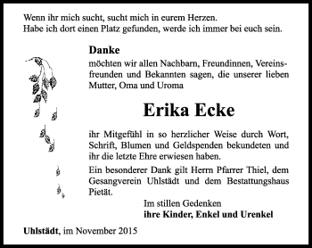 Traueranzeige von Erika Ecke von Ostthüringer Zeitung