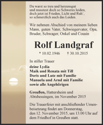 Traueranzeige von Rolf Landgraf von Thüringer Allgemeine