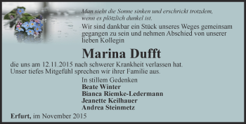 Traueranzeige von Marina Dufft