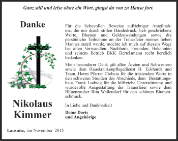 Traueranzeige von Nikolaus Kimmer von Ostthüringer Zeitung