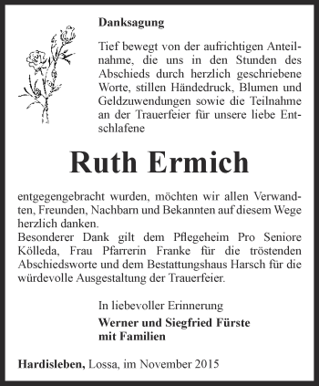 Traueranzeige von Ruth Ermich von Thüringer Allgemeine