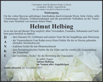 Traueranzeige von Helmut Helbing von Thüringer Allgemeine