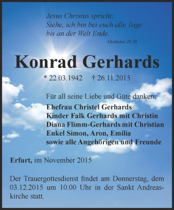 Traueranzeige von Konrad Gerhards