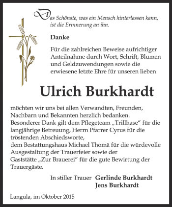 Traueranzeige von Ulrich Burkhardt von Thüringer Allgemeine, Thüringische Landeszeitung