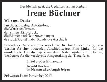 Traueranzeige von Irene Büchner von Thüringer Allgemeine