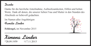 Traueranzeige von Ximena Linder von Thüringer Allgemeine